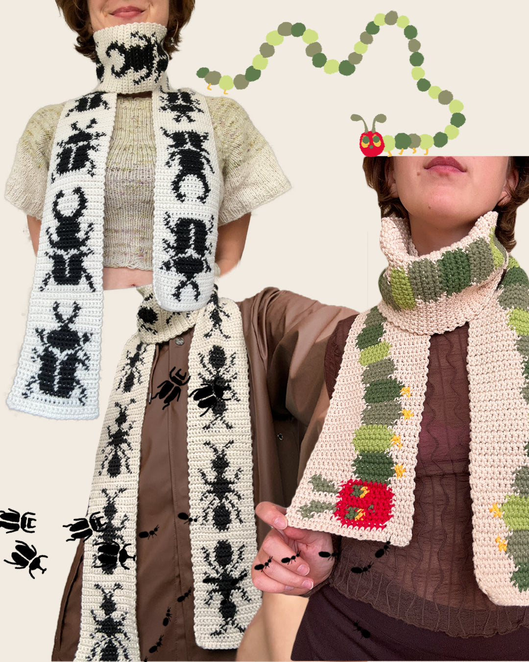 Crochet pattern combo pack ✧ Bug scarves