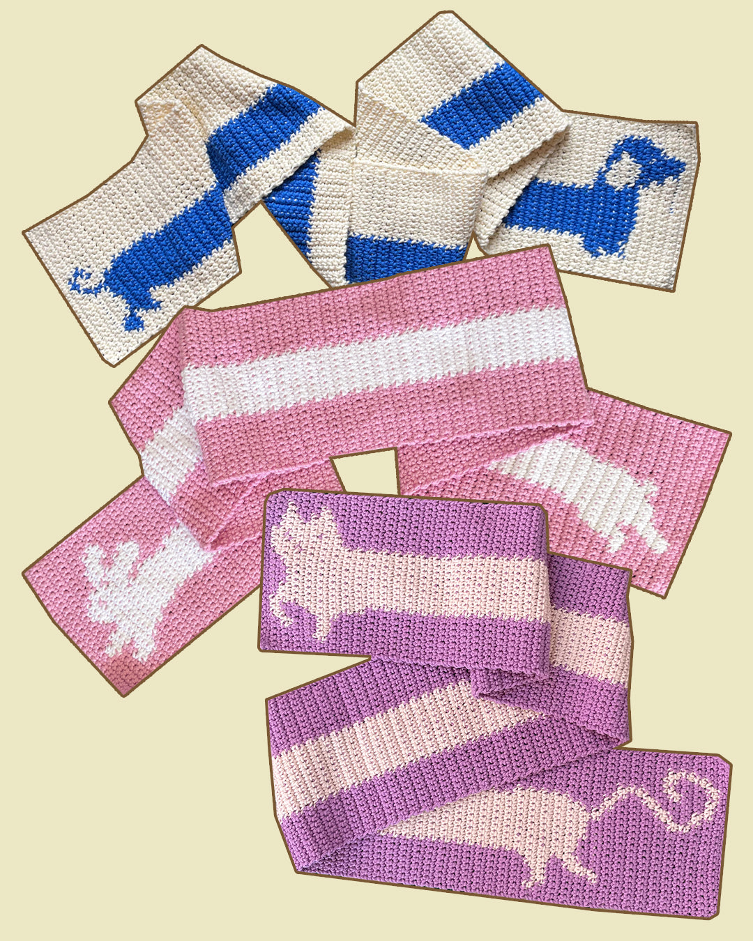 Crochet scarf pattern sausage dog rabbit crocodile