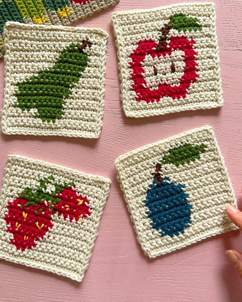 Crochet coasters pattern ✧ Fruit snacks