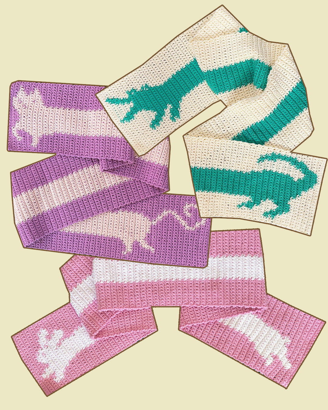 Crochet scarf pattern rabbit crocodile cat