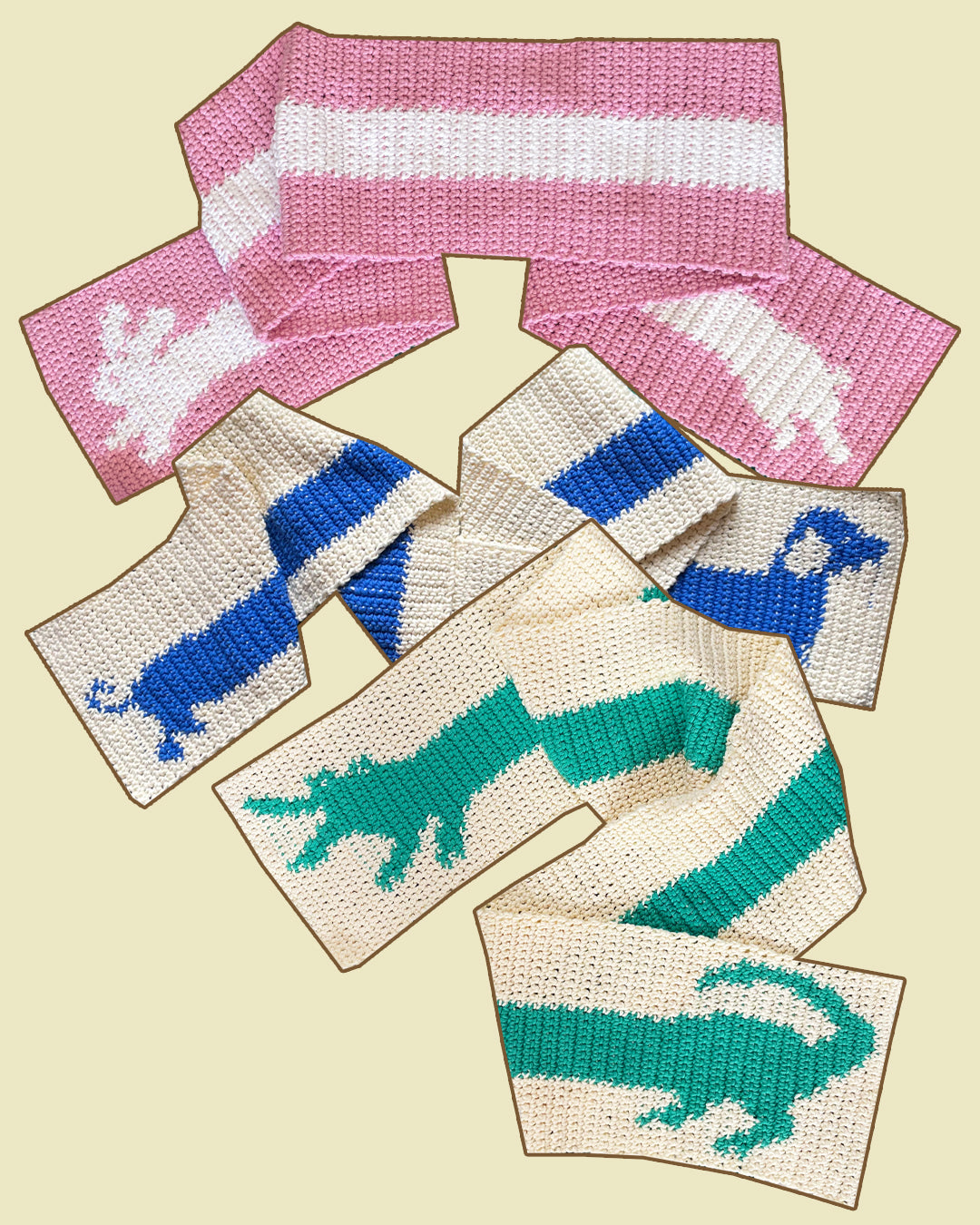 Crochet scarf pattern sausage dog crocodile rabbit