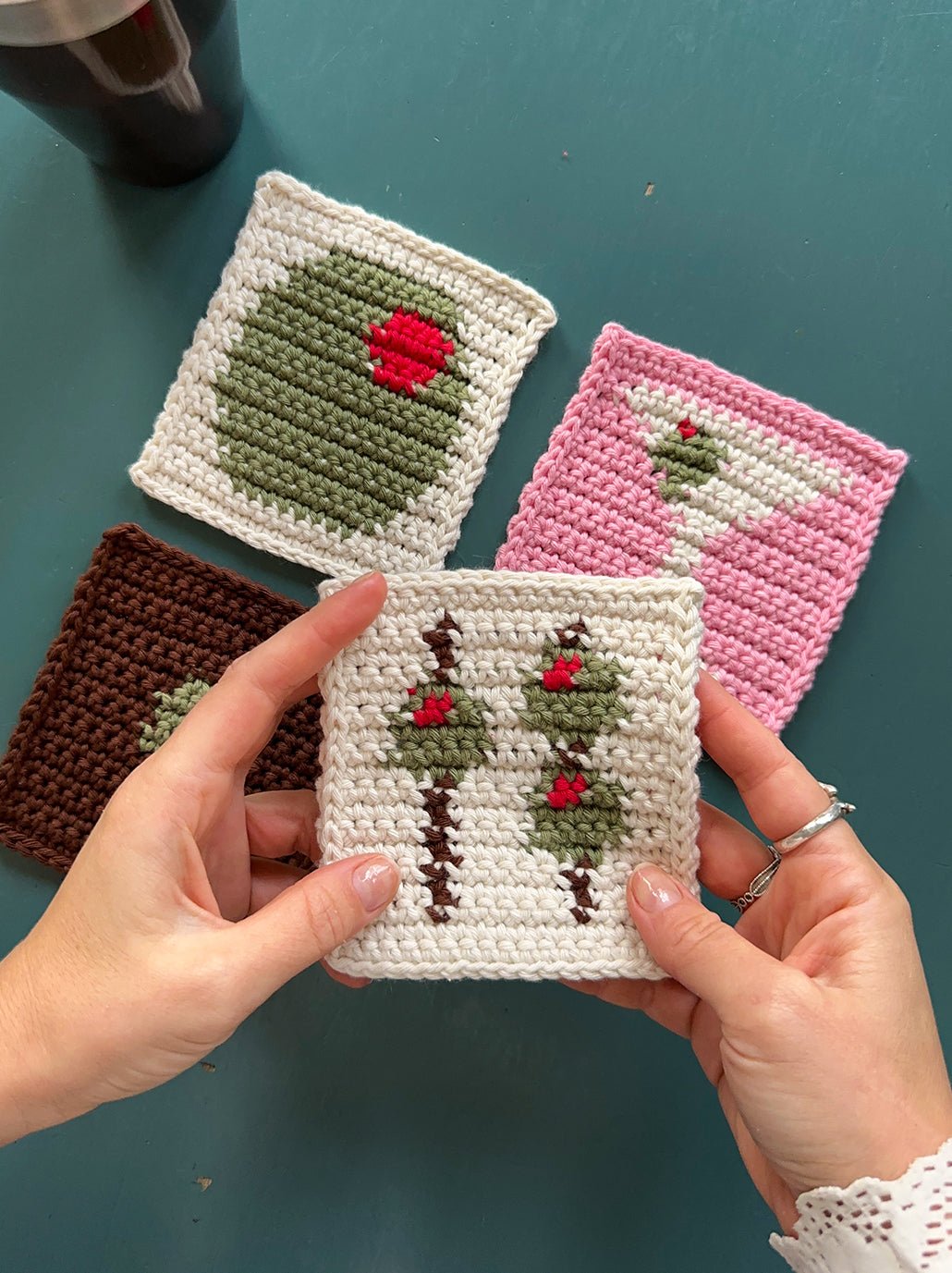 Crochet coasters pattern ✧ Olive & Dirty martini - devout hand