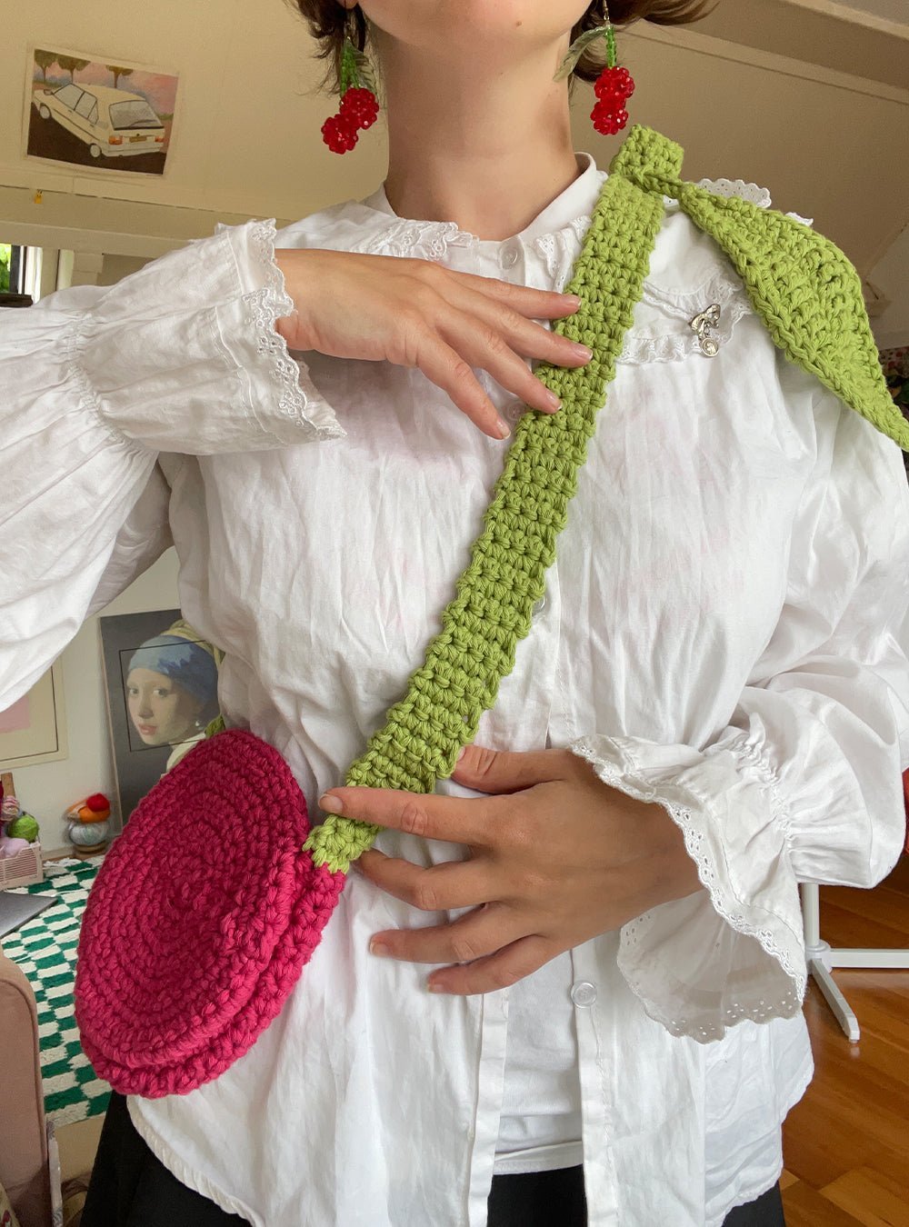 Crochet bag pattern - cherry fruit design